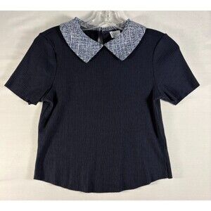 Francescas Blue Rain womens collared blue sweater short sleeve small NWT